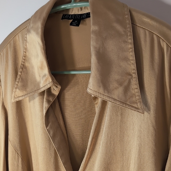 Lafayette 148 New York | 100% Silk Gold Button Down Blouse Size 14 - Picture 1 of 8